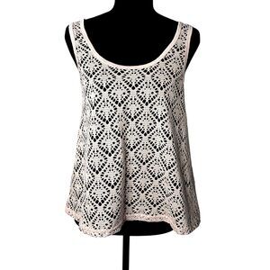 Aeropostale Womens Cream Open Knit Tank Top Sz M Crochet Festival Boho Indie